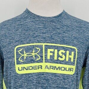 Under Armour Mens Fish Long Sleeve Shirt L Blue Polyester Elastane